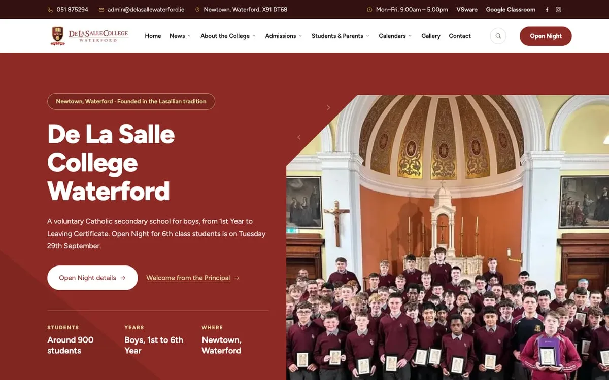 Homepage of De La Salle College, a website built by Done Right