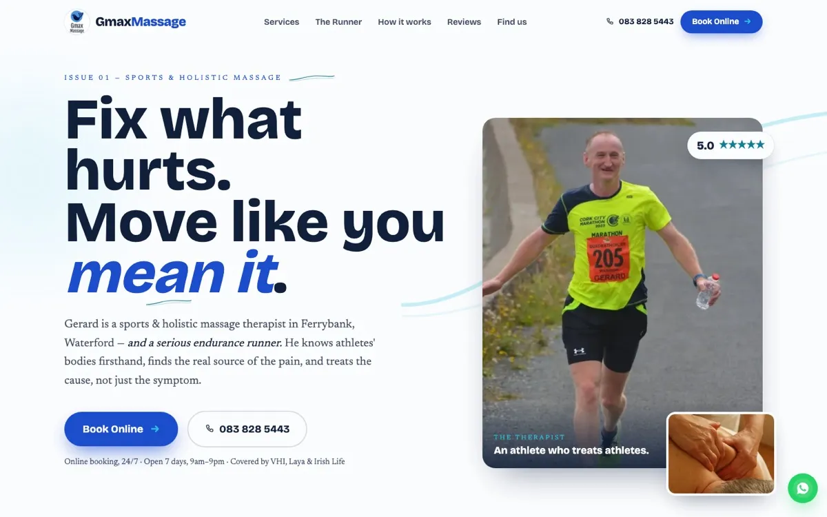 Homepage of Gmax Massage, a website built by Done Right