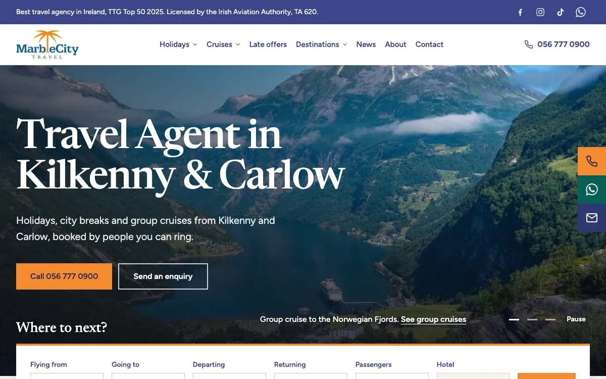 Homepage of Marble City Travel, a website built by Done Right