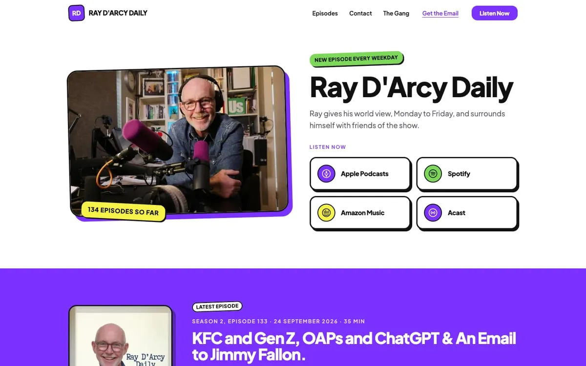 Homepage of Ray D'Arcy Daily, a website built by Done Right