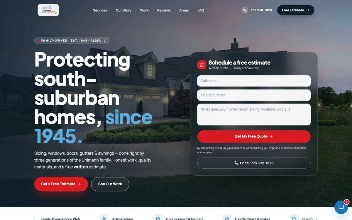 Homepage of Uhlmann Home Improvement, a website built by Done Right
