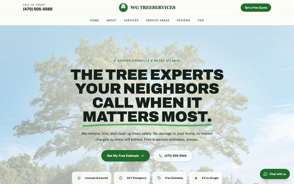 Homepage of WG Treeservices, a website built by Done Right